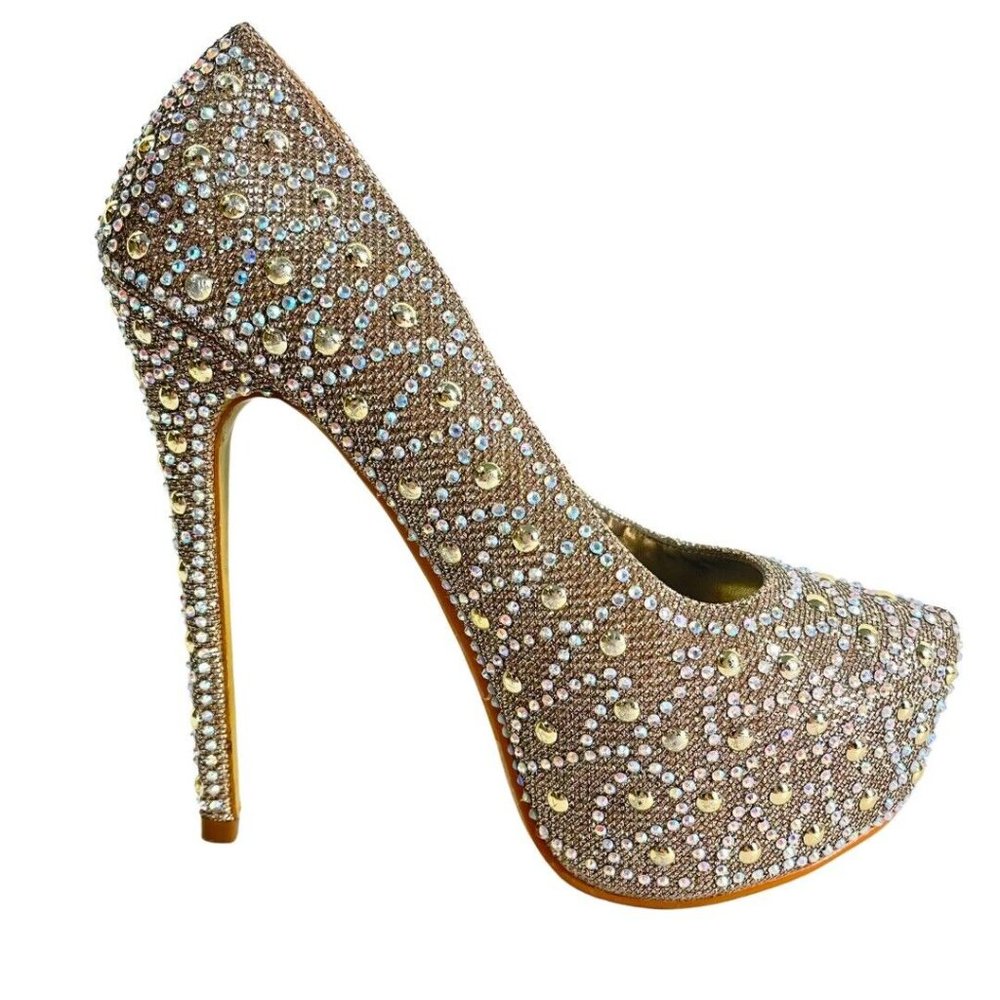 Silver Rhinestone Size 6.5 Thin High Heels Platform Stiletto Party Shoes Lasonia - Picture 4 of 15